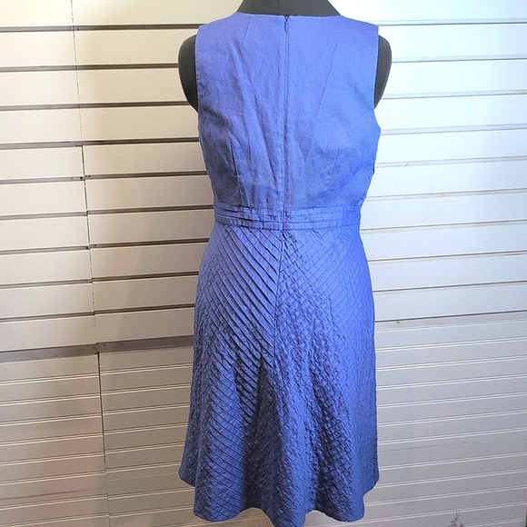 J. Crew Pleated A Line Sleeveless Blue Chevron Blue Cotton Dress, size 10 NWT - Picture 7 of 12